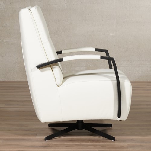 Leren industriële draaifauteuil hoge rugleuning Award - Toledo Leer Bianco - Frame zwart - Stervoet zwart-3