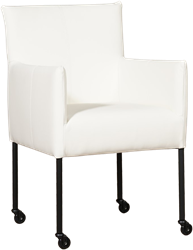 Leren eetkamerstoel Desire - met wieltjes en armleuning - Hermes Leer Pure White - Poot - Zwart - Skate wiel zwart