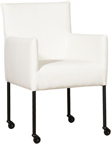 Leren eetkamerstoel Desire - met wieltjes en armleuning - Hermes Leer Pure White - Poot - Zwart - Skate wiel zwart