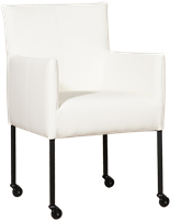 Leren eetkamerstoel Desire - met wieltjes en armleuning - Toledo Leer Purewhite - Poot - Zwart - Skate wiel zwart