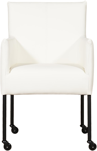 Leren eetkamerstoel Desire - met wieltjes en armleuning - Toledo Leer Purewhite - Poot - Zwart - Skate wiel zwart-2