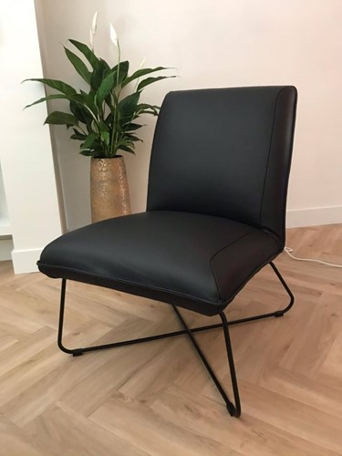 Leren fauteuil zonder armleuning met kruisframe - zwart leer