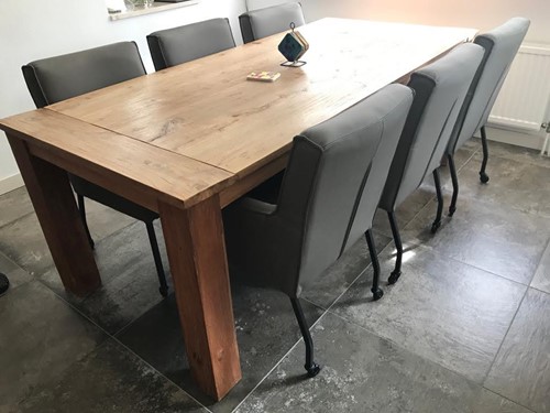 Set van 6 leren eetkamerstoelen - met armleuning en wieltjes - zwart leer
