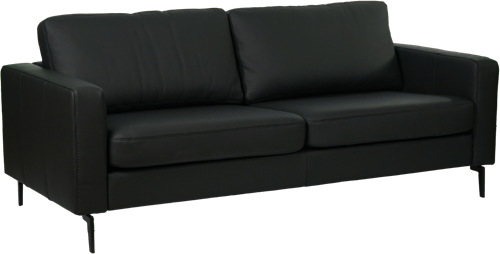 Leren bank Match, 3-zitsbank - (214x90cm) - Granada leer Black - Poot staal, Zwart
