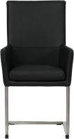 Set van 6 leren eetkamerstoelen Rumor - met armleuning en sledepoot rond - Toledo Nero (zwart) - Kleur poot, RVS-2