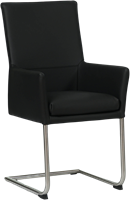Set van 6 leren eetkamerstoelen Rumor - met armleuning en sledepoot rond - Toledo Nero (zwart) - Kleur poot, RVS-1